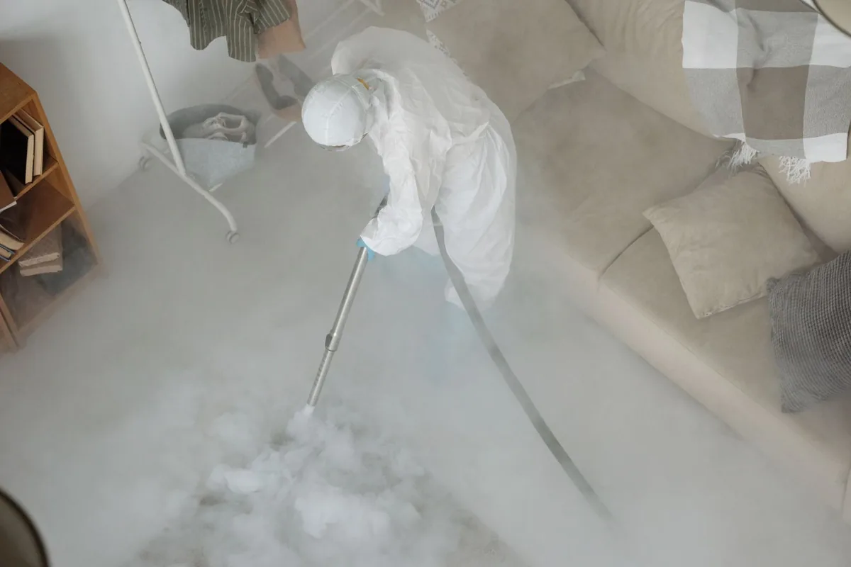 Biohazard cleanup technician in protective equipment, Palma Ceia, Tampa, FL